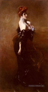  Giovanni Art - Portrait de Madame Pages en robe de soirée genre Giovanni Boldini